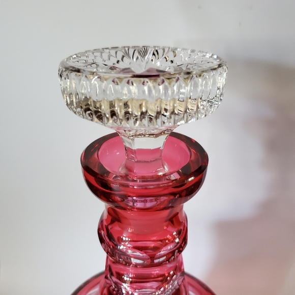 12" Crystal Cranberry Cut To Clear Bohemian Decanter EUC - Picture 15 of 16